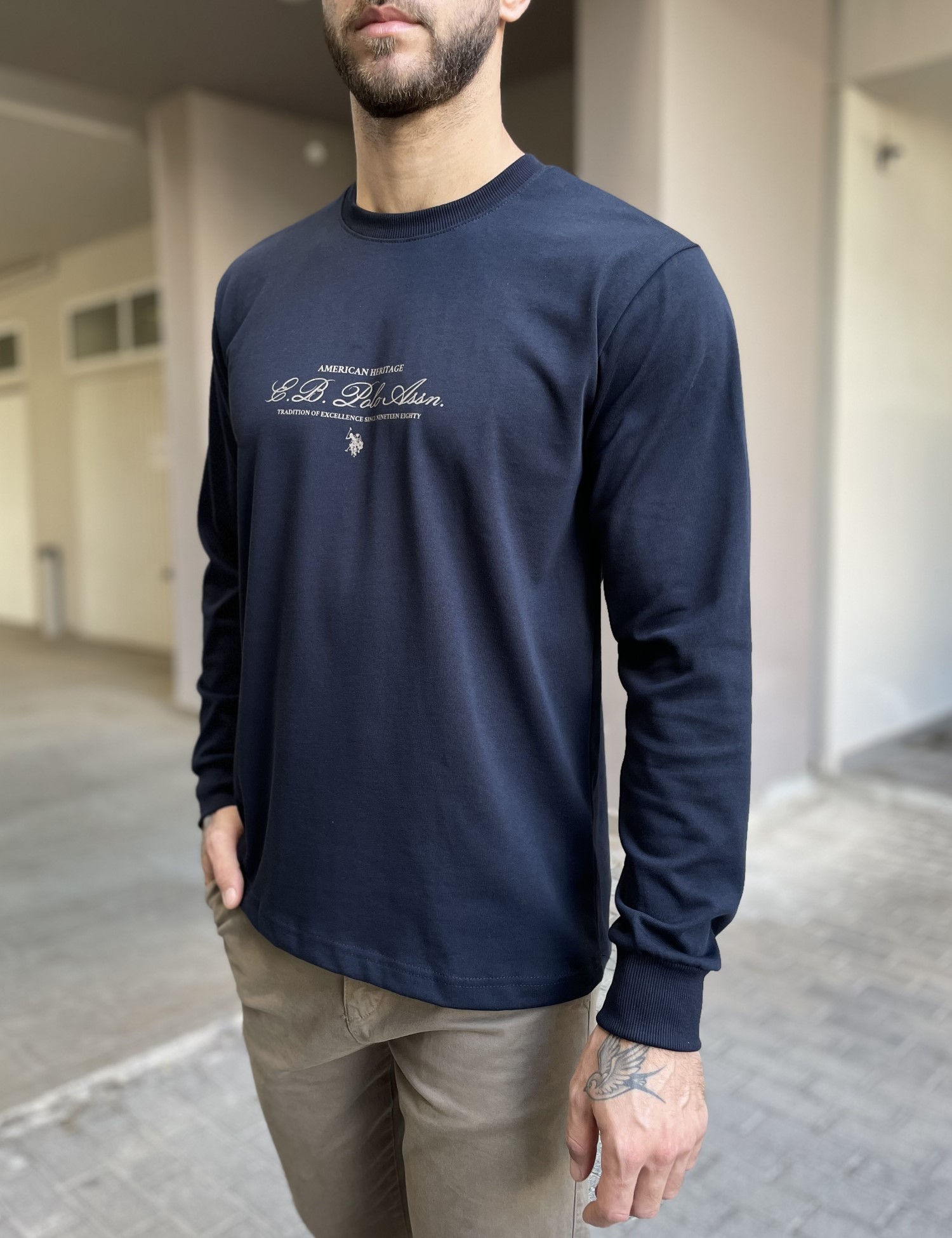 Everbest Everbest ανδρική μπλε navy μακρυμάνικη μπλούζα με τύπωμα Plus Size 2610180